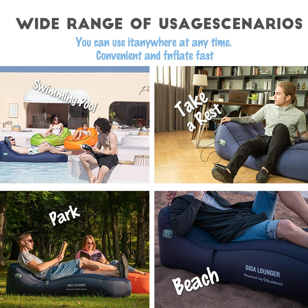 One-Key Automatic Inflatable Lounger Foldable Air Bed Sofa for Home Party / Camping / Office Portable Lounger Fast Inflating Bed
